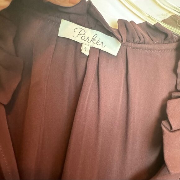 Parker Marjorie Silk Ruffles Boho Balloon Sleeves Shoulder Blouse Top V Neck S - Picture 11 of 16